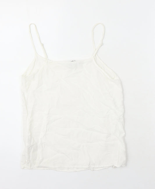 VERO MODA Womens White Herringbone Viscose Basic T-Shirt Size XS Boat Neck