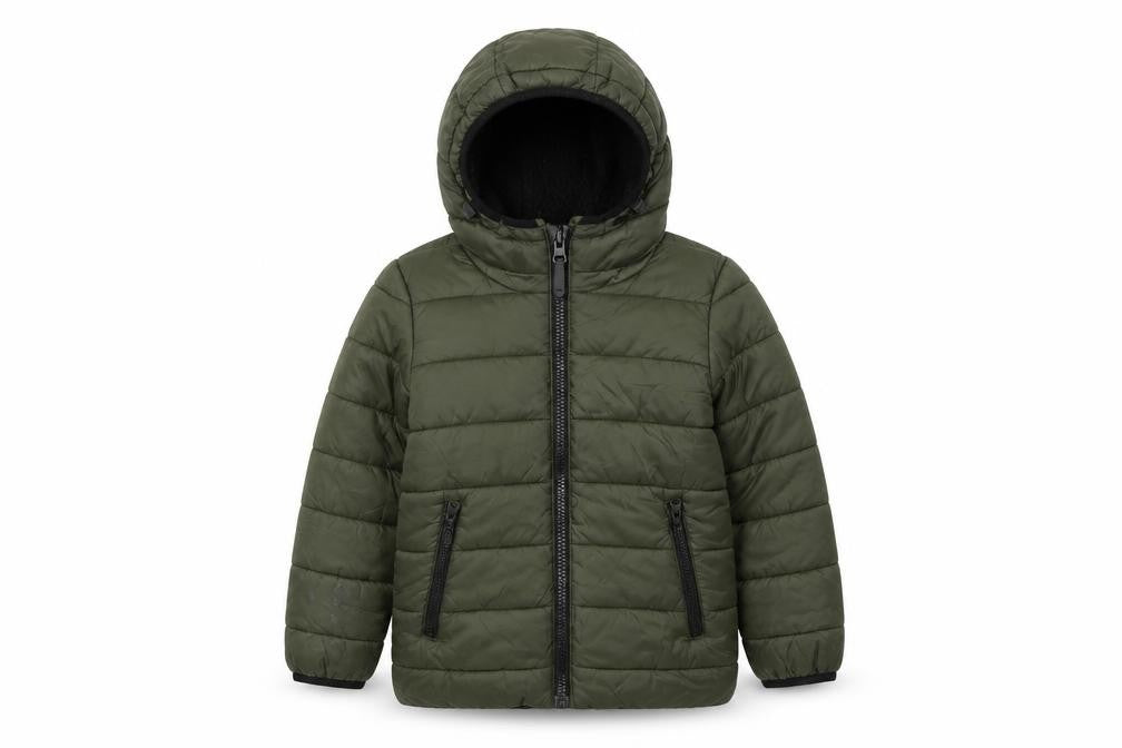 Front view of Next boys’ gold ikat puffer jacket coat, size 3, years