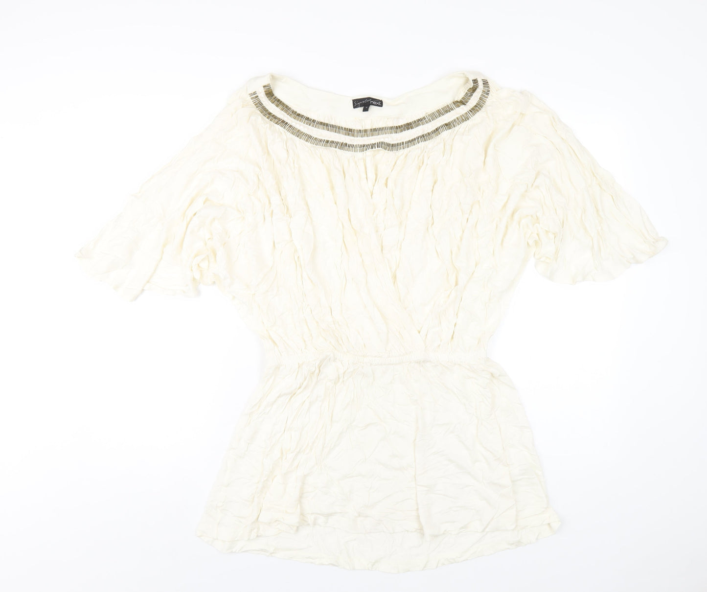 NEXT Womens Ivory Viscose Basic T-Shirt Size 12 Round Neck