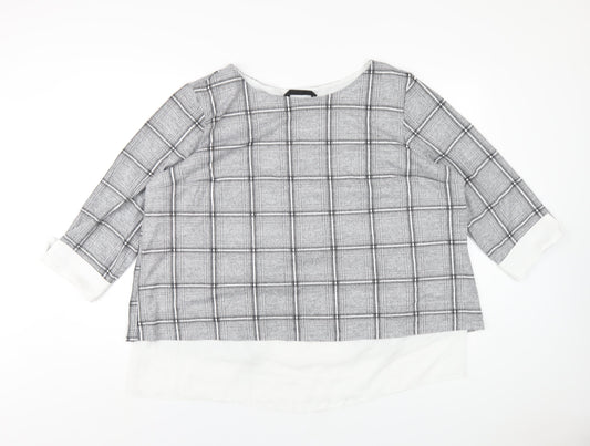 Dunnes Stores Womens Grey Plaid Polyester Basic T-Shirt Size 20 Round Neck