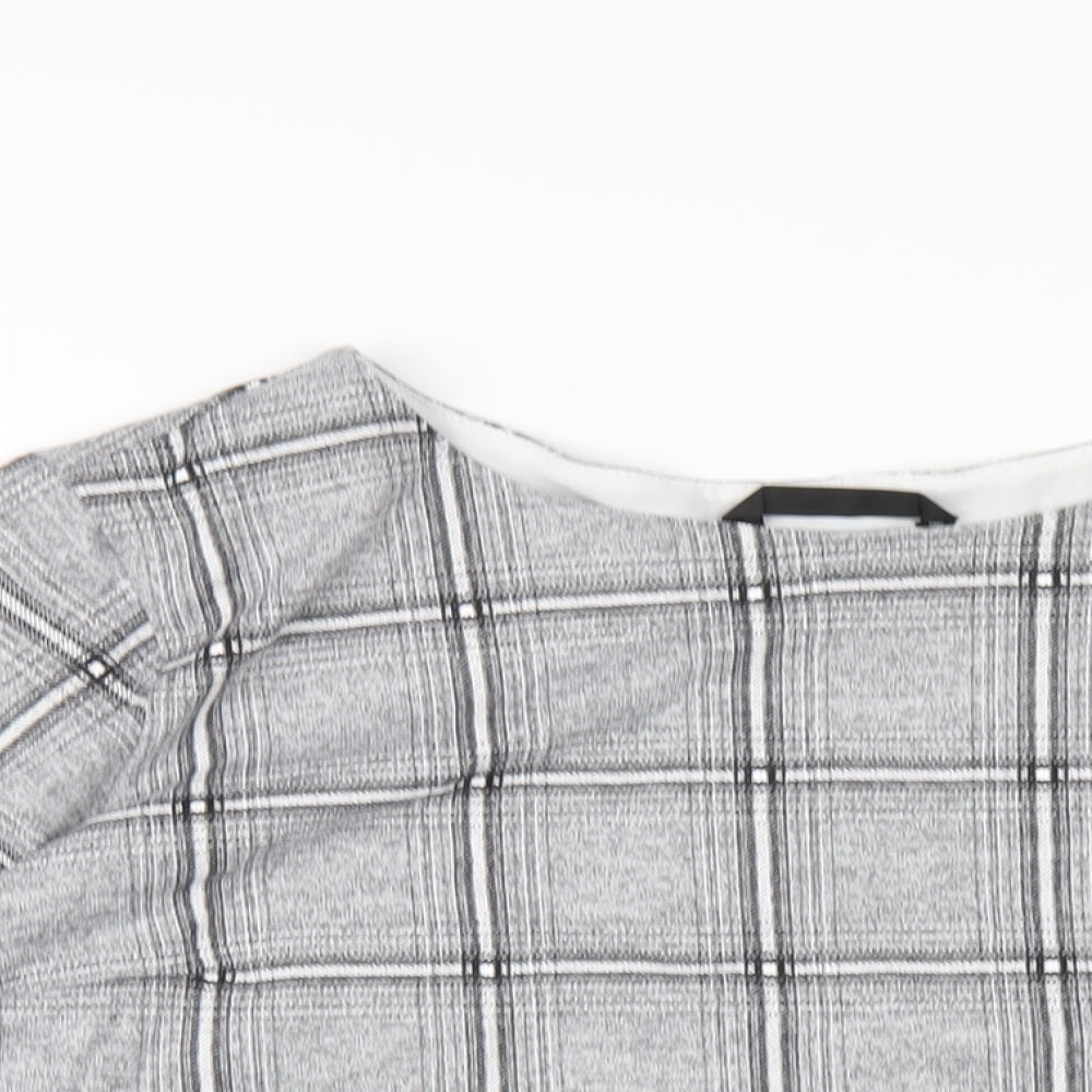 Dunnes Stores Womens Grey Plaid Polyester Basic T-Shirt Size 20 Round Neck