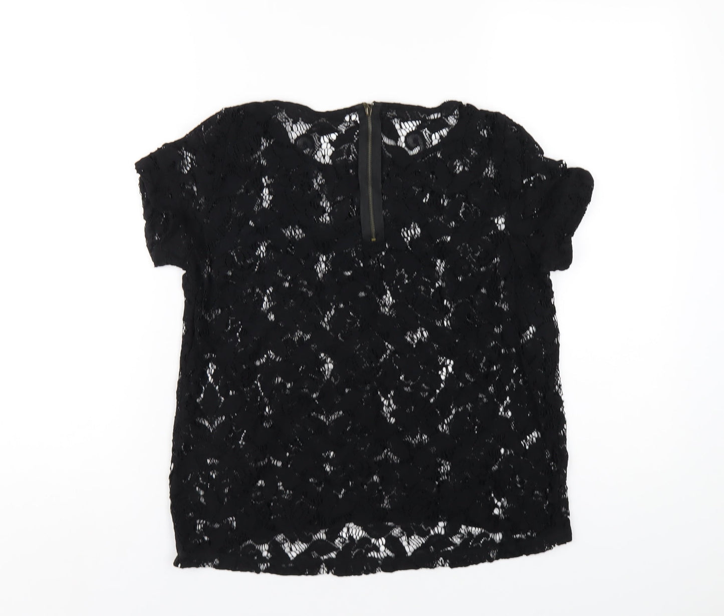 Zara Womens Black Polyester Basic T-Shirt Size M Round Neck