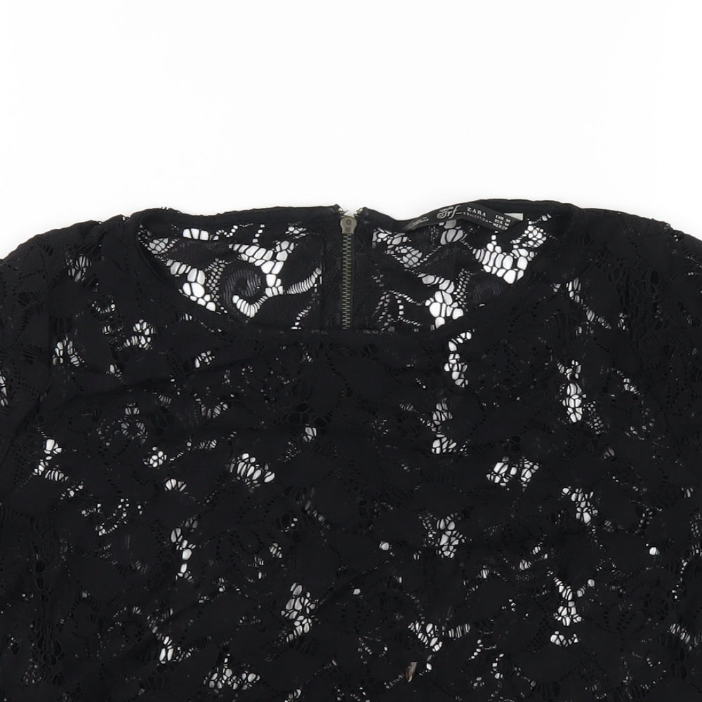 Zara Womens Black Polyester Basic T-Shirt Size M Round Neck