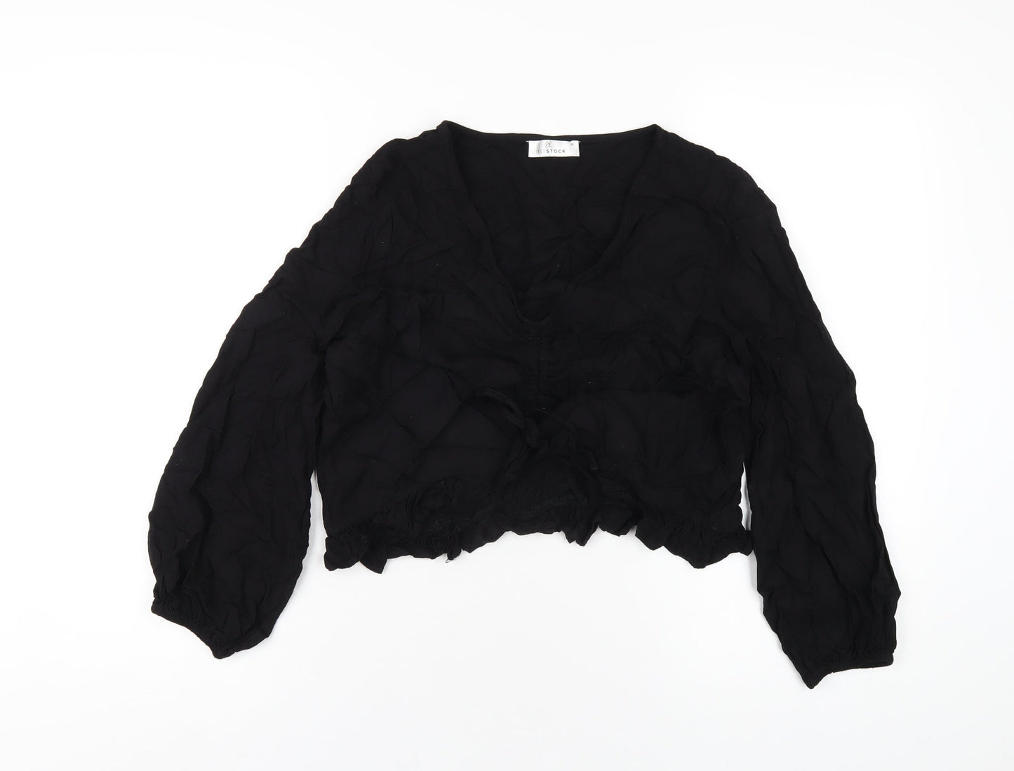 Lost Stock Womens Black Viscose Basic T-Shirt Size M V-Neck