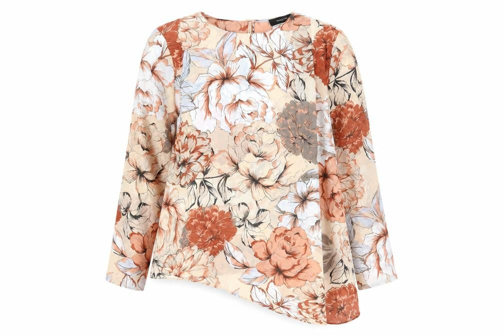 Autograph Womens Beige Floral Polyester Tunic Blouse Size 10 Round Neck - Oversized Sheer