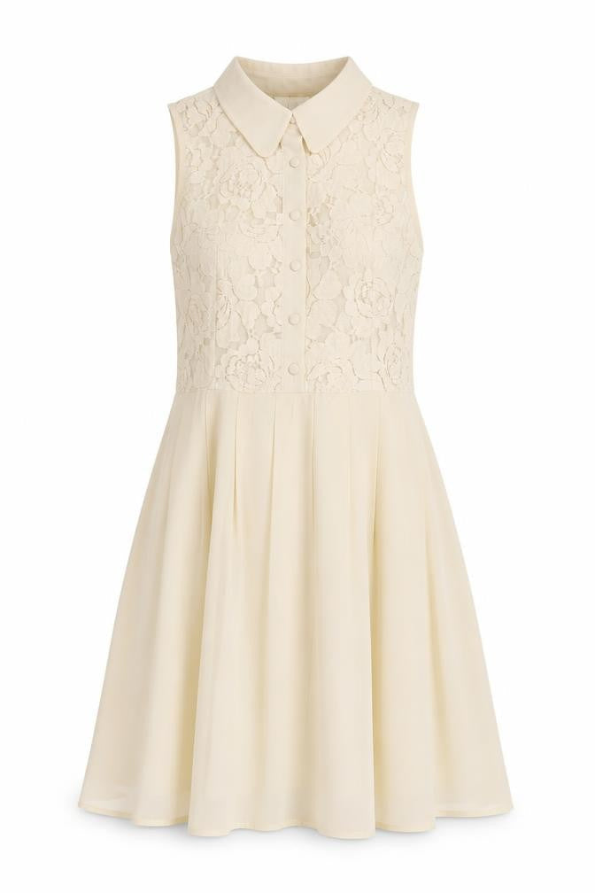 Pins & Needles Womens Beige Polyester Fit & Flare Size S Collared Button - Lace Top