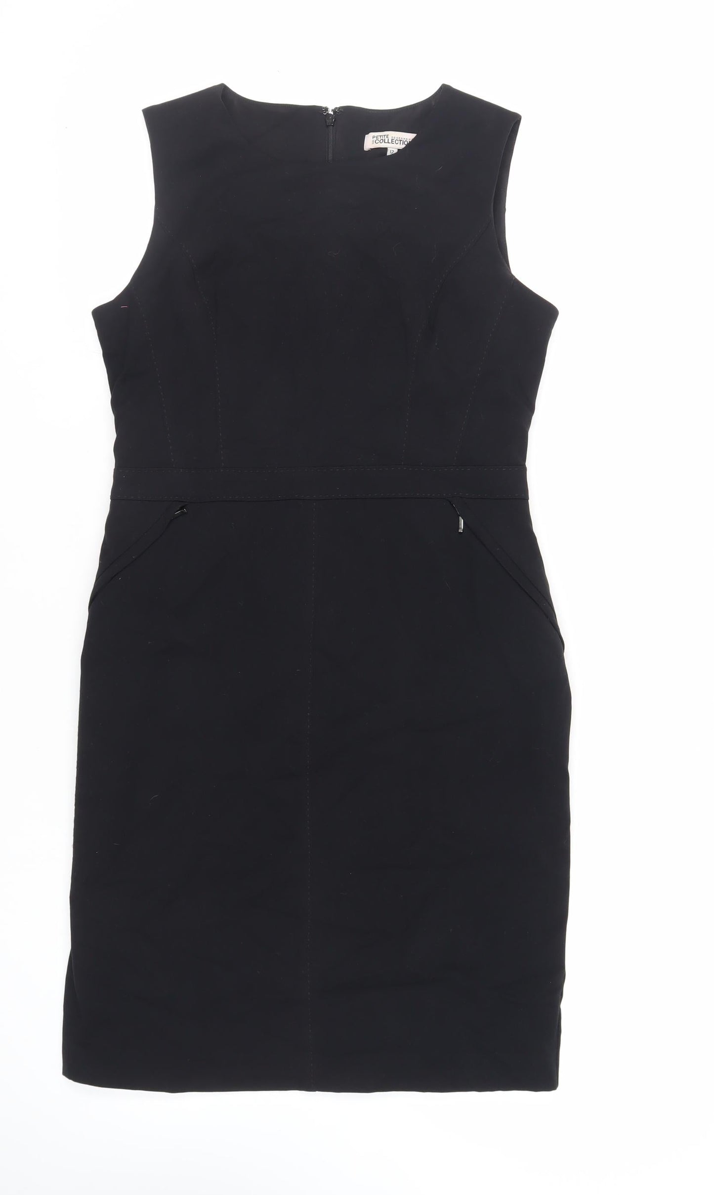 Debenhams Womens Black Polyester Pencil Dress Size 12 Round Neck Zip - Lined