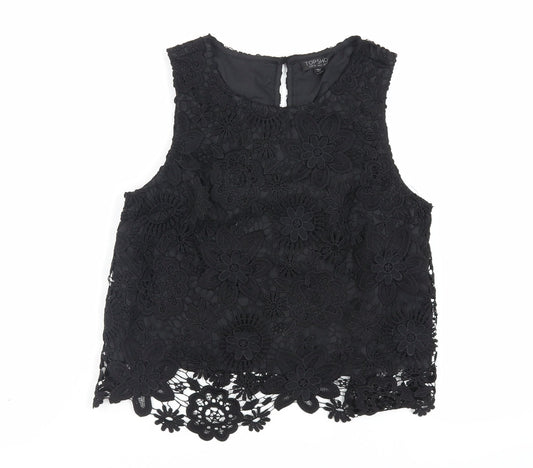 TOPS Womens Black Polyester Basic Tank Size 8 Round Neck - Lace Overlay