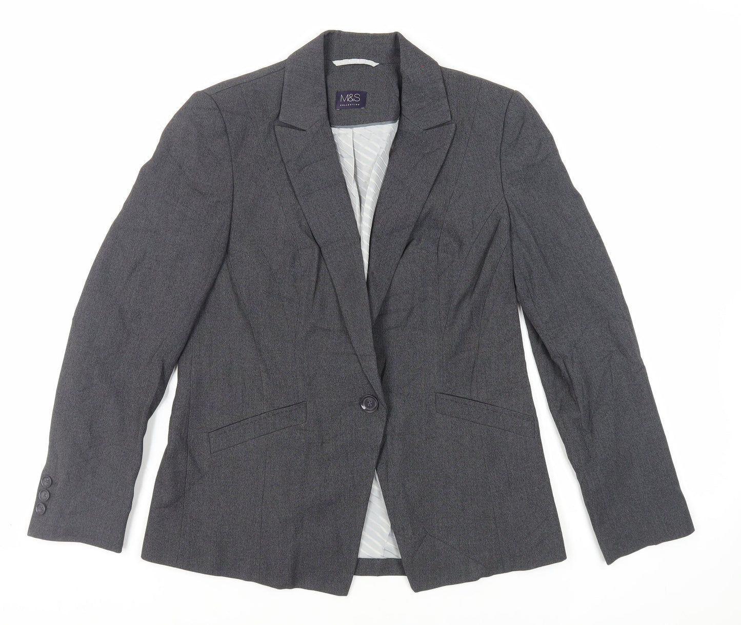 Marks and Spencer Womens Grey Jacket Blazer Size 12 Button