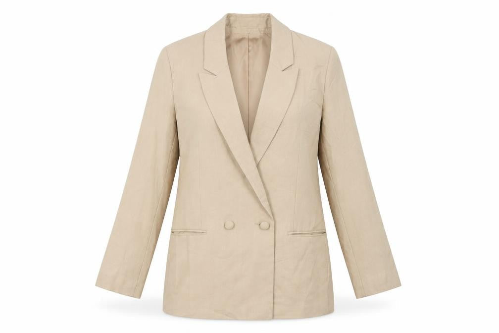 Front view of ASOS women’s beige jacket blazer, size UK 10, button