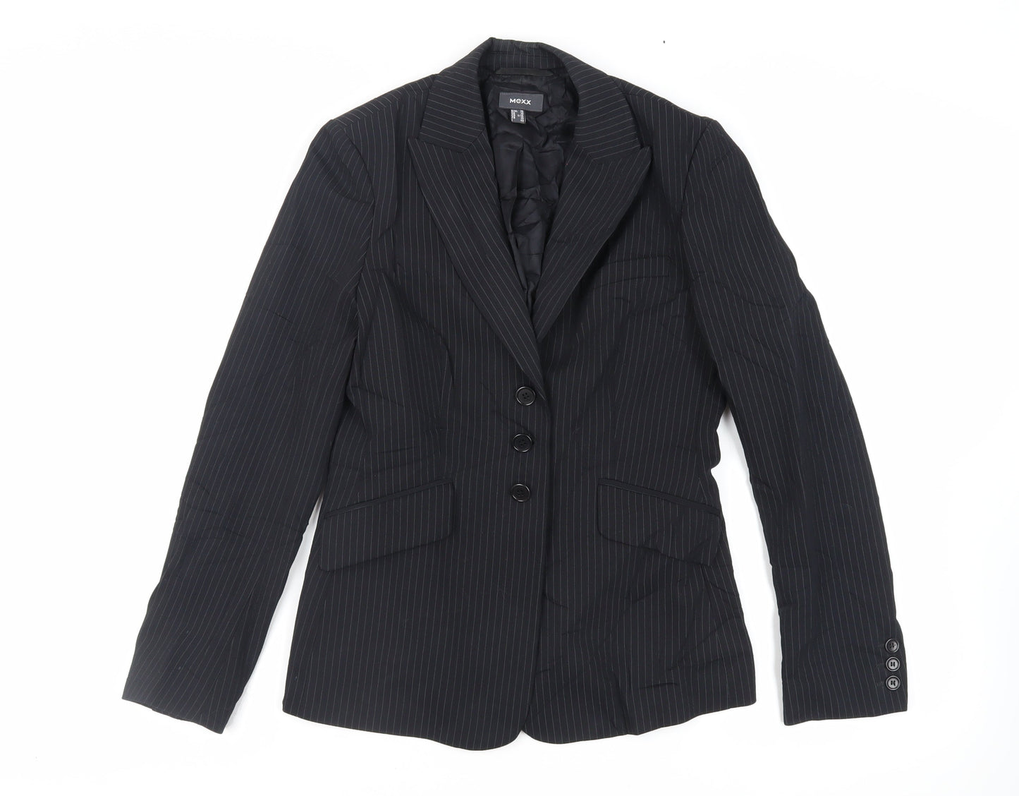 Mexx Womens Black Striped Jacket Blazer Size 10 Button