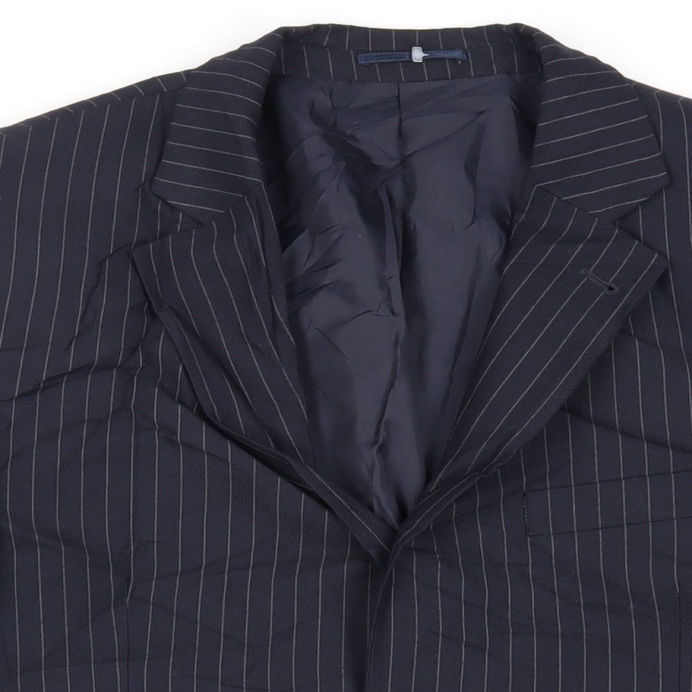 Burton Mens Blue Striped Polyester Jacket Suit Jacket Size 42 Regular