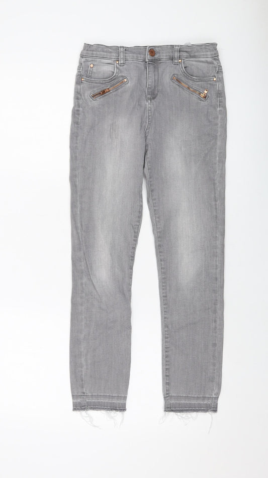 Mint Velvet Girls Grey Cotton Straight Jeans Size 11-12 Years Regular Button