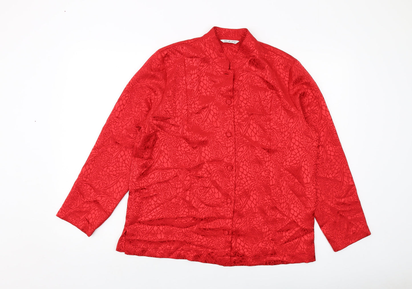 Berkertex Womens Red Animal Print Polyester Basic Blouse Size 16 Mock Neck
