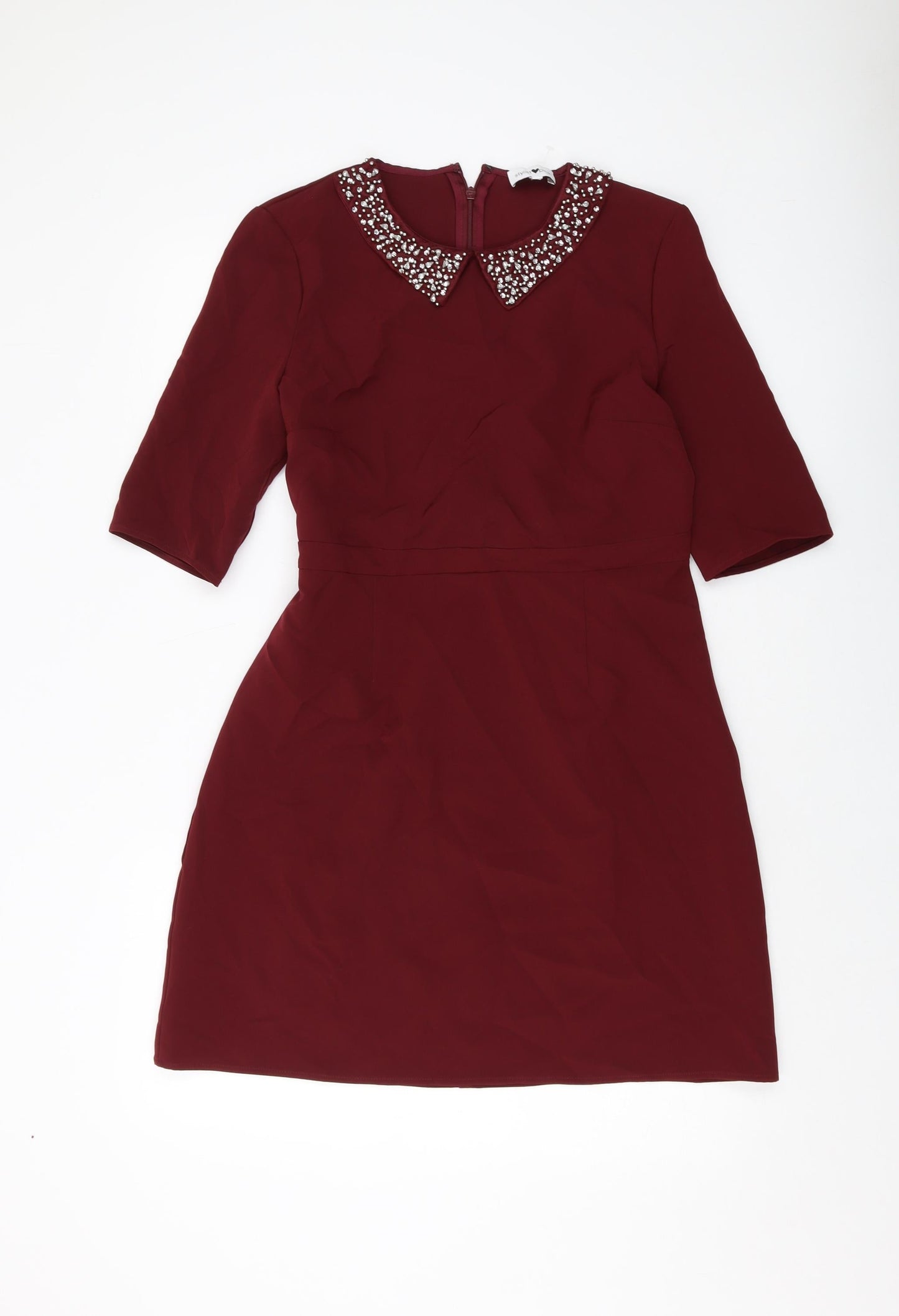Stylist Pick Womens Red Polyester A-Line Size 12 Collared Zip