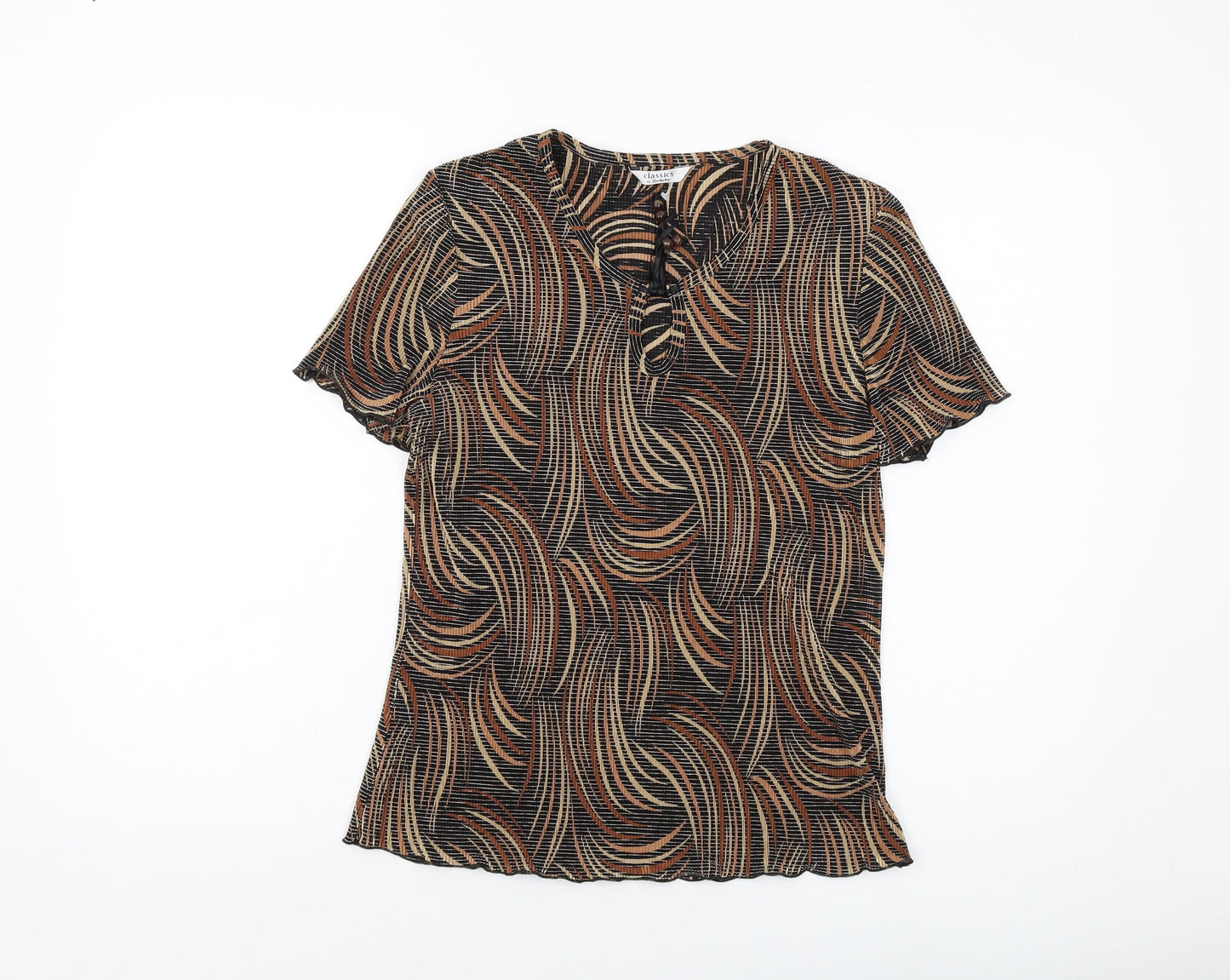 Berkertex Womens Brown Geometric Polyester Basic T-Shirt Size 10 Round Neck