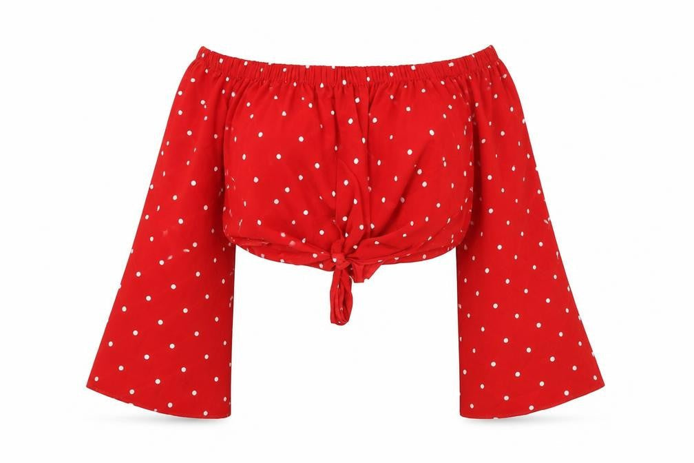 QED London Womens Red Polka Dot Polyester Cropped Blouse Size 8 Square Neck