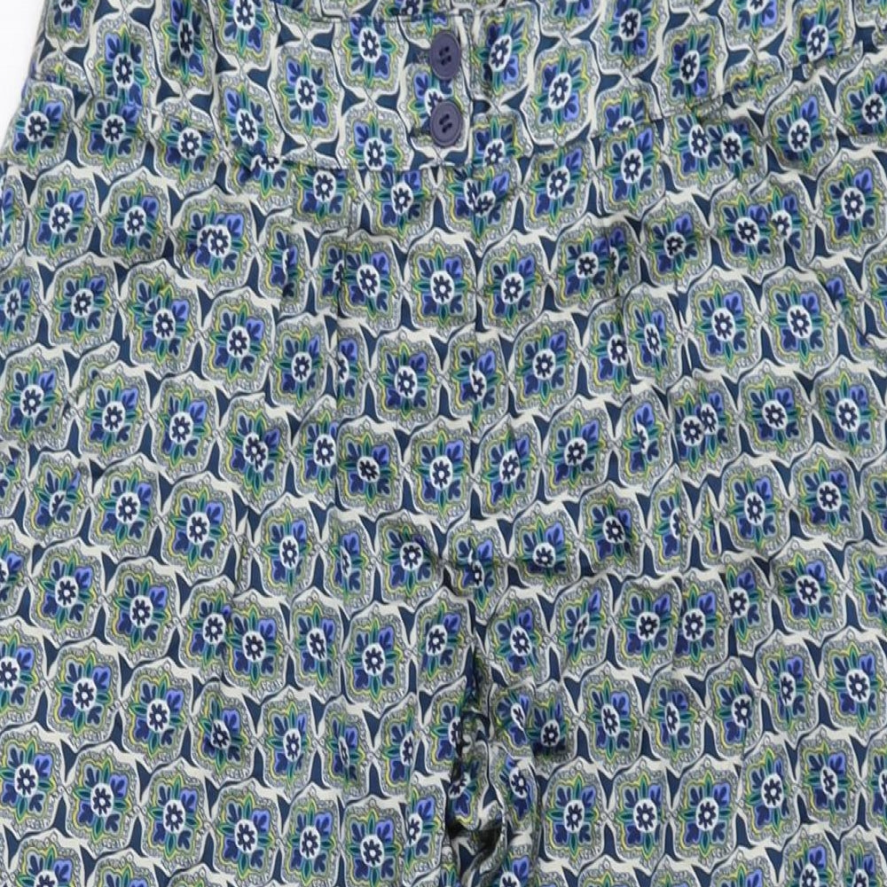 NEXT Womens Black Geometric Polyester Trousers Size 10 L26 in Regular Button