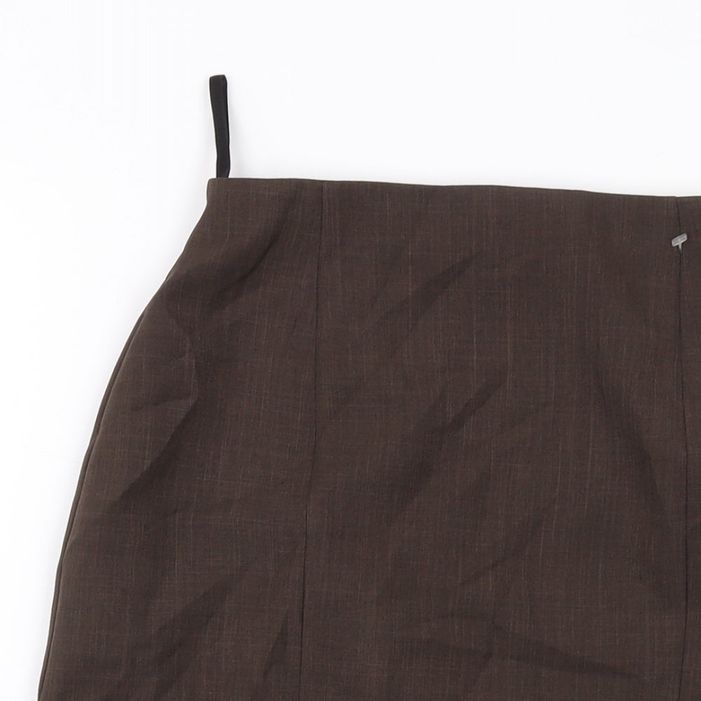 Essential Womens Brown Polyester A-Line Skirt Size 24 in Zip