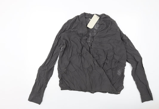 Net Womens Grey Viscose Basic Blouse Size 10 V-Neck