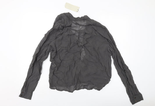 Net Womens Grey Viscose Basic Blouse Size 10 V-Neck