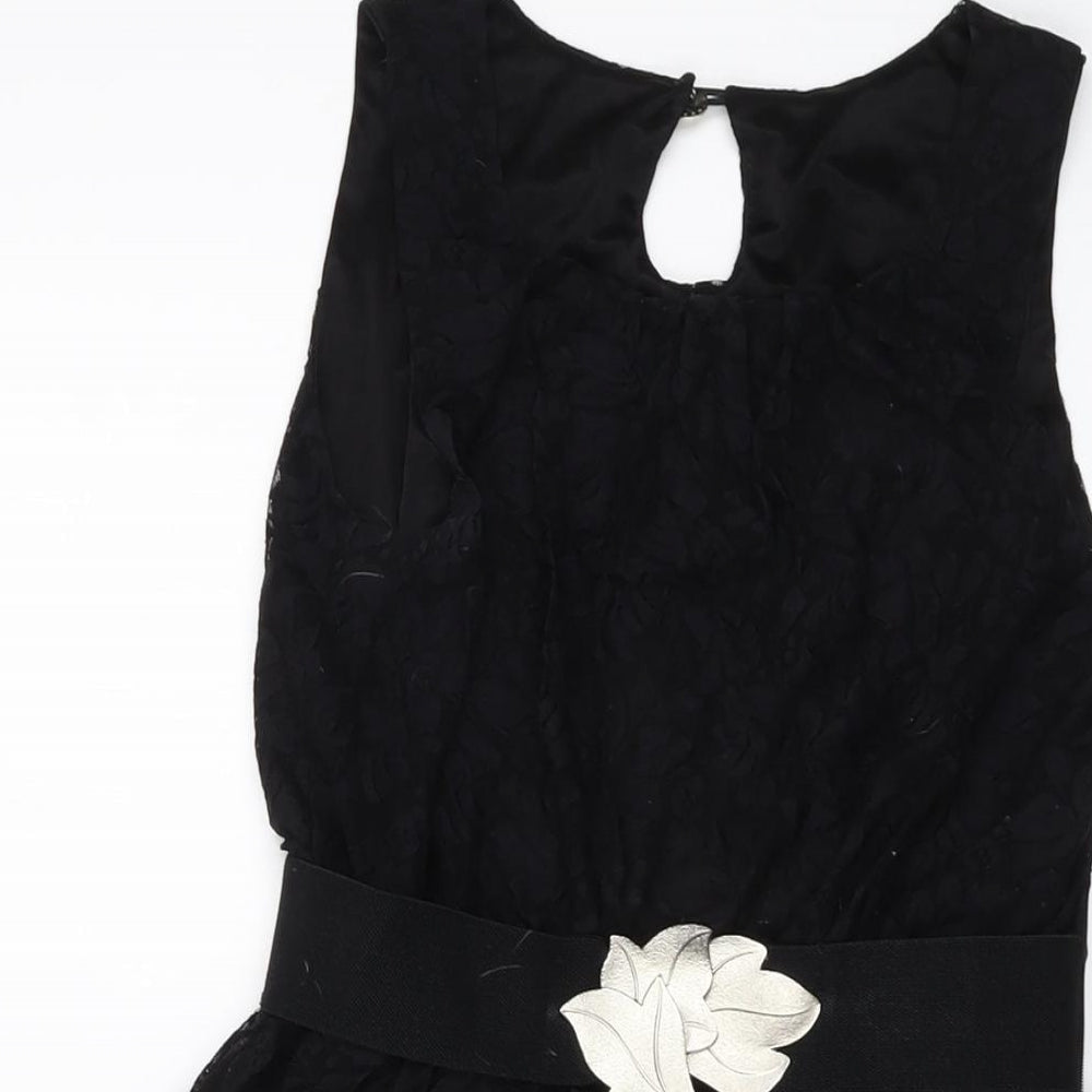 Miss Posh Womens Black Acrylic A-Line Size 8 Round Neck Pullover