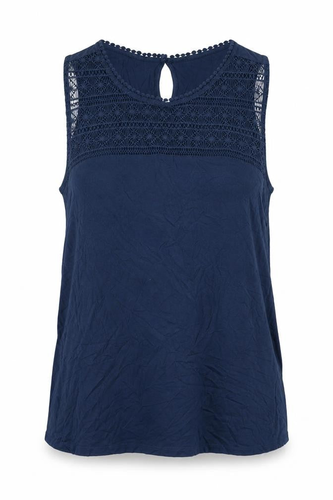 H&M Womens Blue Viscose Camisole Blouse Size L Round Neck - Lace Detail