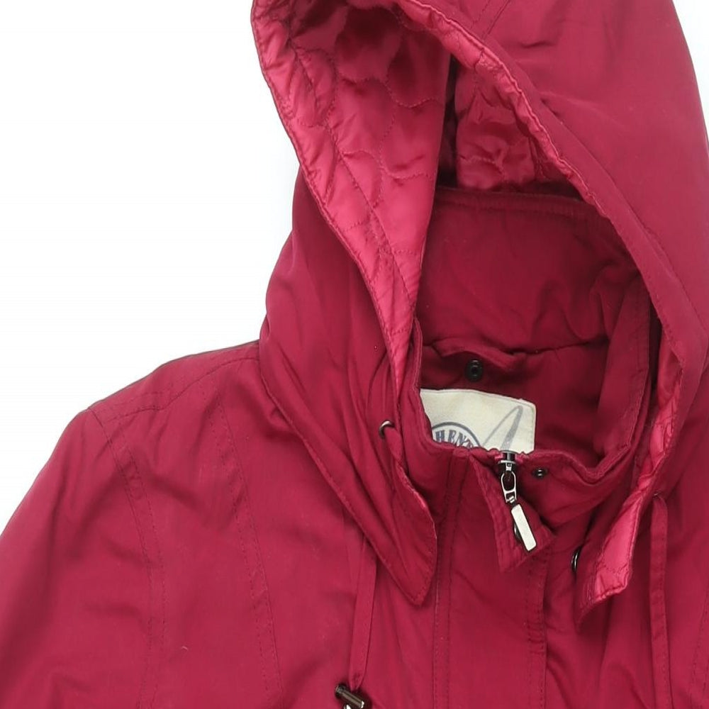 BHS Womens Red Parka Coat Size 16 Zip - Drawstring Removable Hood