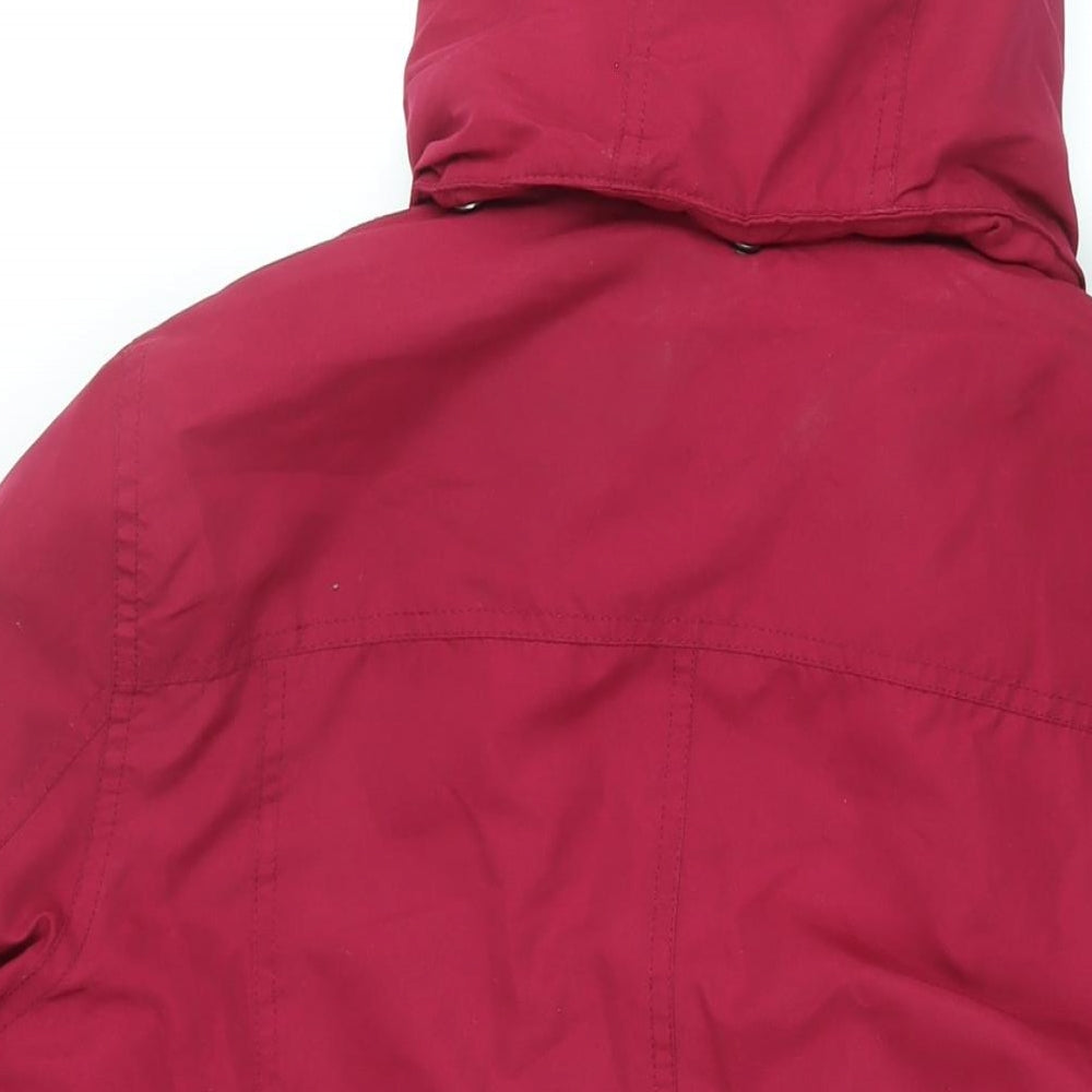 BHS Womens Red Parka Coat Size 16 Zip - Drawstring Removable Hood