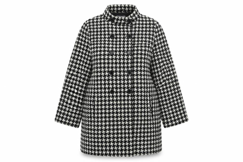 Marks and Spencer Womens Black Check Overcoat Coat Size 16 Button - Houndstooth
