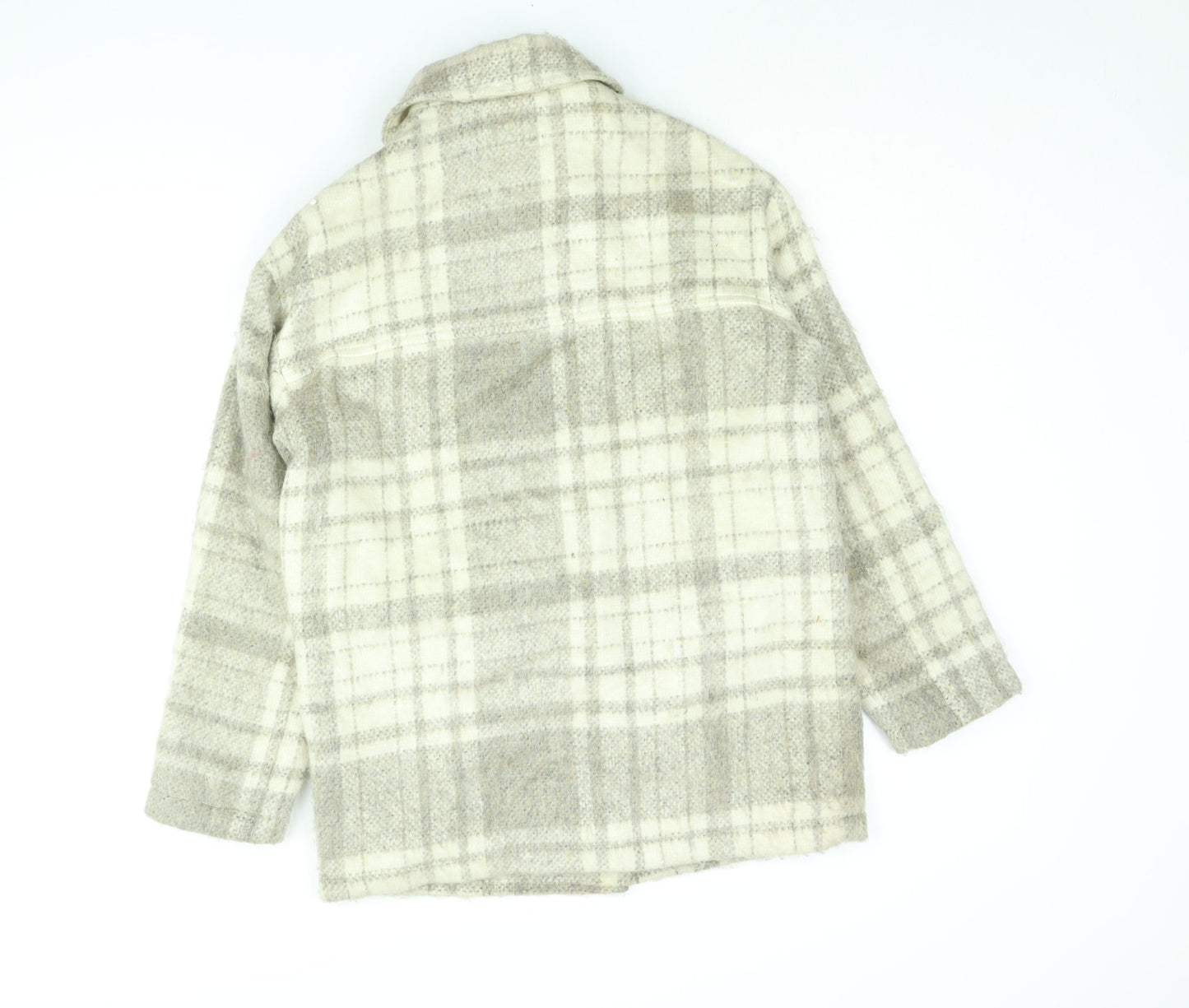 Topshop Womens Beige Plaid Pea Coat Coat Size XS Button