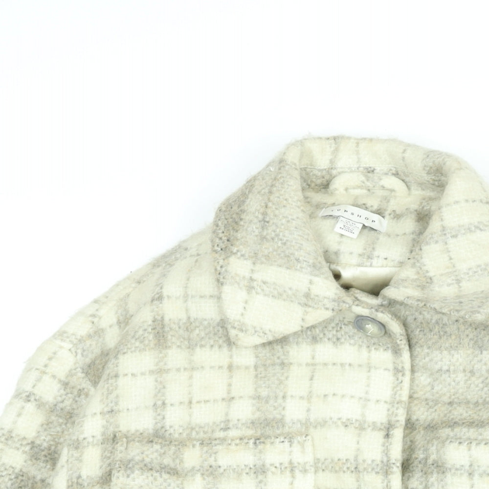 Topshop Womens Beige Plaid Pea Coat Coat Size XS Button