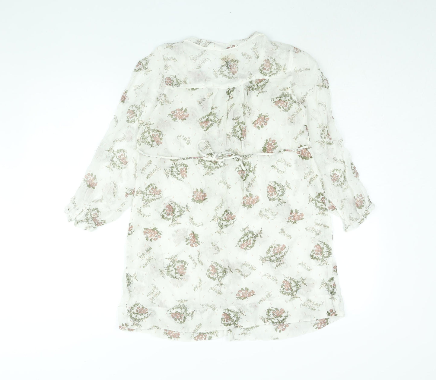 River Island Womens White Floral Viscose Basic Blouse Size 8 V-Neck - Semi Sheer