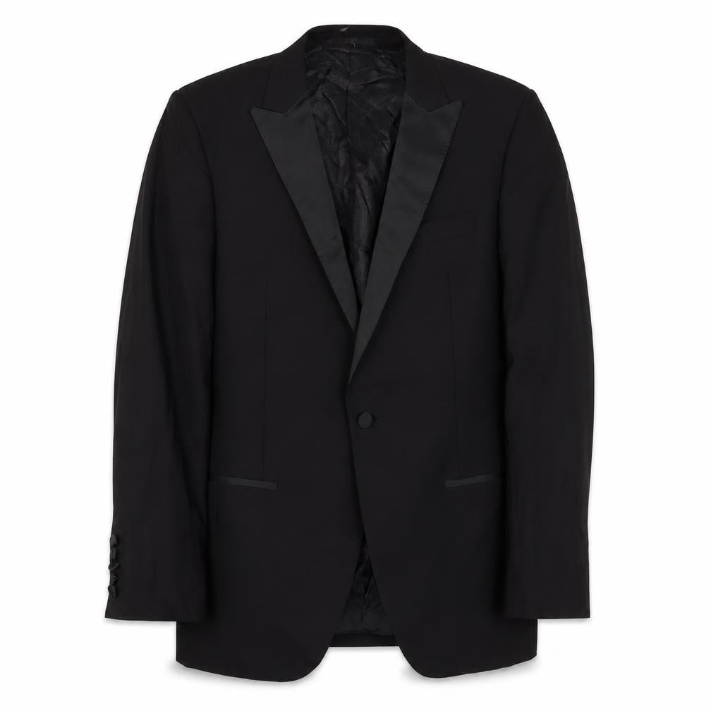 Front view of Autograph men’s black wool jacket suit jacket, size 40, regular