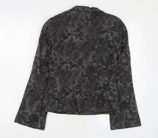 H&M Womens Grey Floral Jacket Blazer Size 6 Snap