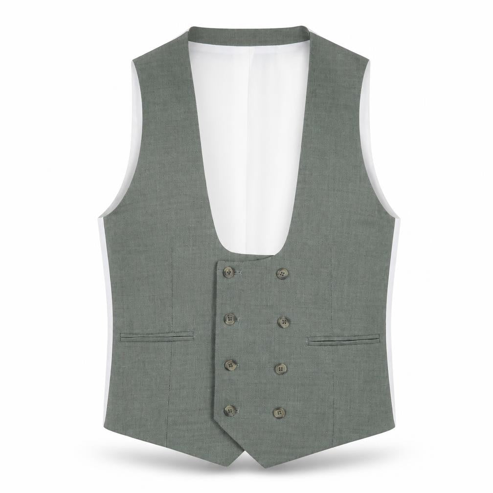 Front view of ASOS men’s green polyester jacket suit waistcoat, size 42, regular