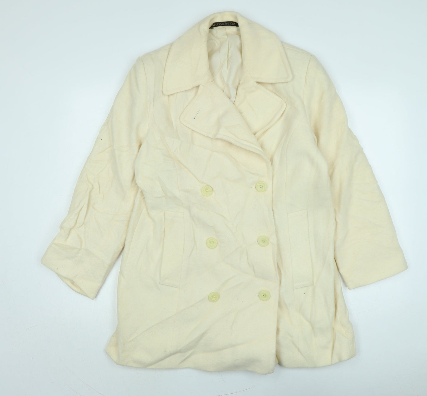 Marks and Spencer Womens Ivory Overcoat Coat Size L Button