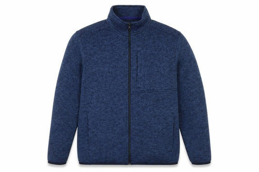 Front view of Lands End men’s blue herringbone jacket, size L