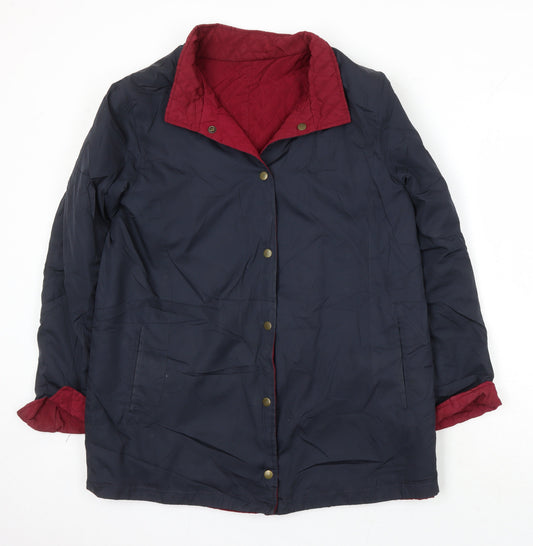 Classic Womens Blue Herringbone Overcoat Coat Size 12 Snap