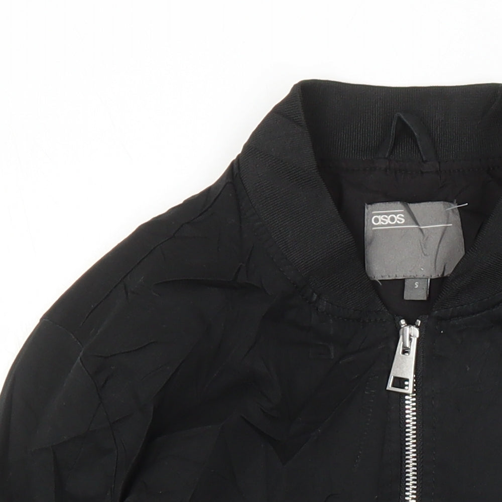 ASOS Womens Black Herringbone Bomber Jacket Jacket Size S Zip