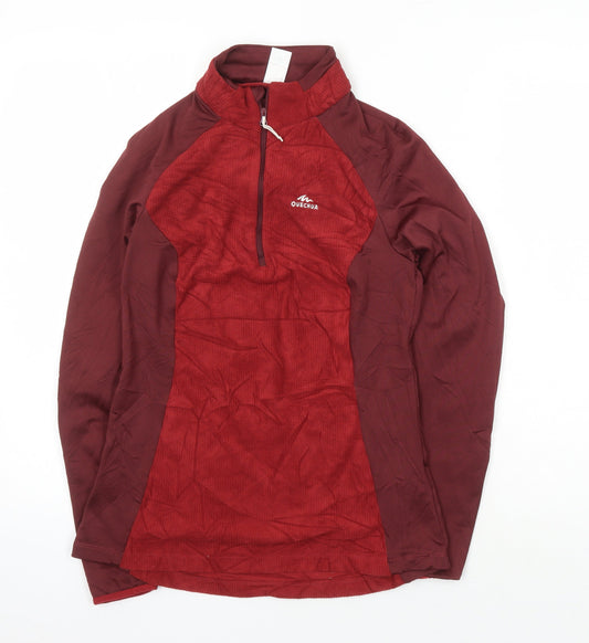 DECATHLON Womens Red Colourblock Polyester Pullover Casual Size S Mock Neck Zip