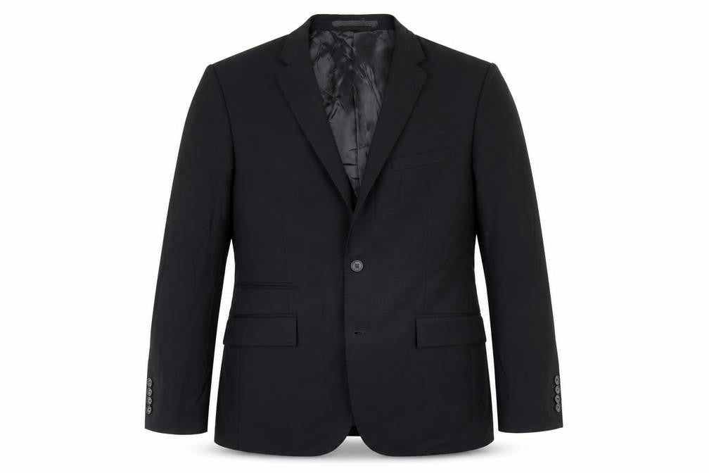 Front view of Autograph men’s black wool jacket suit jacket, size 40, regular