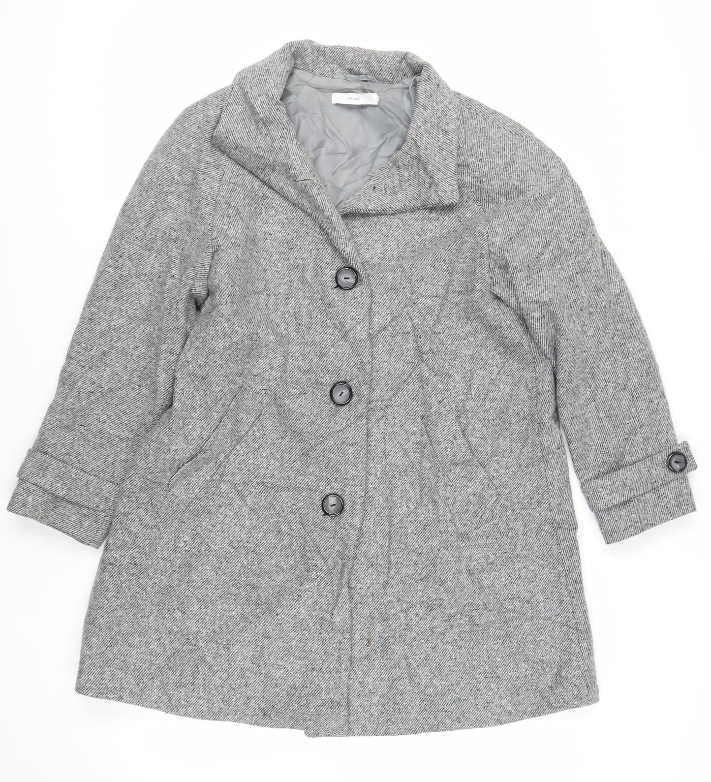 John Lewis Womens Grey Overcoat Coat Size 12 Button