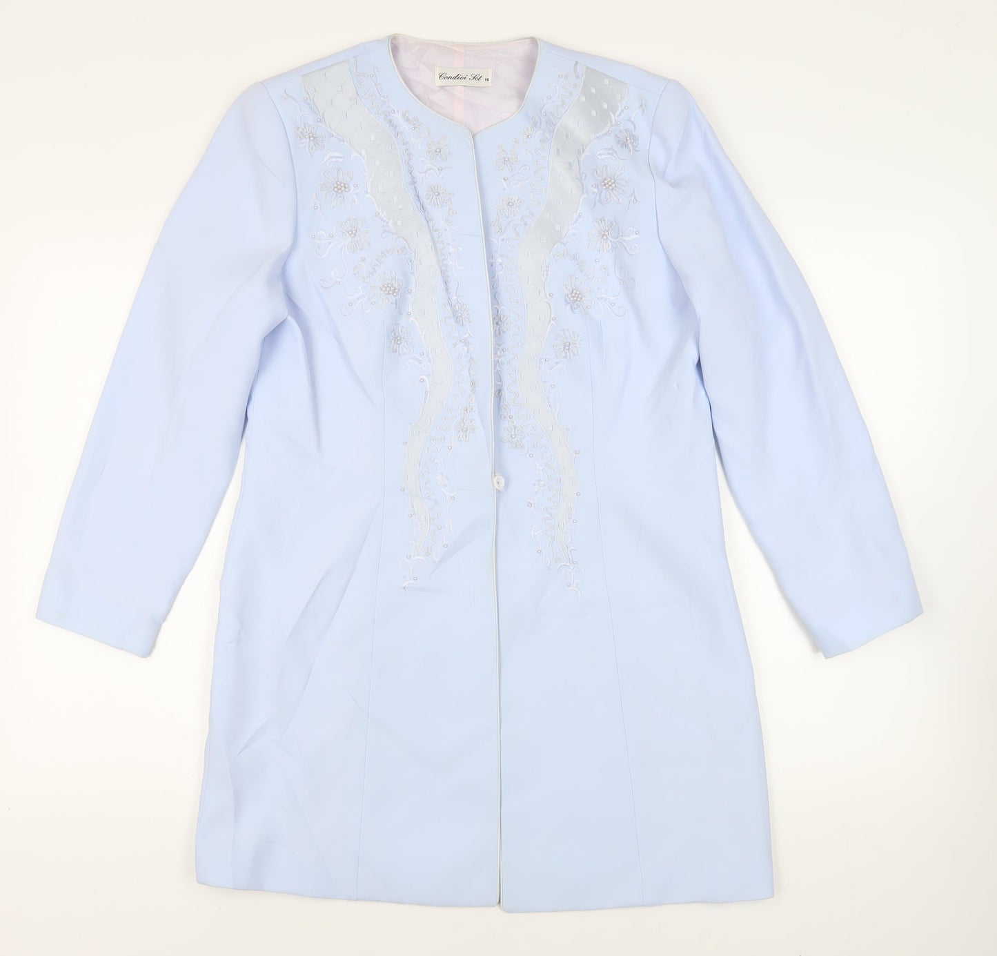 Condici Womens Blue Overcoat Coat Size 16 Button - Embroidered