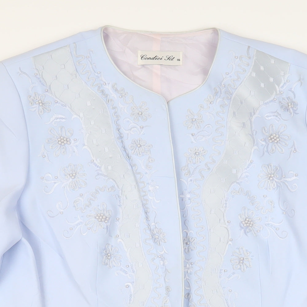 Condici Womens Blue Overcoat Coat Size 16 Button - Embroidered