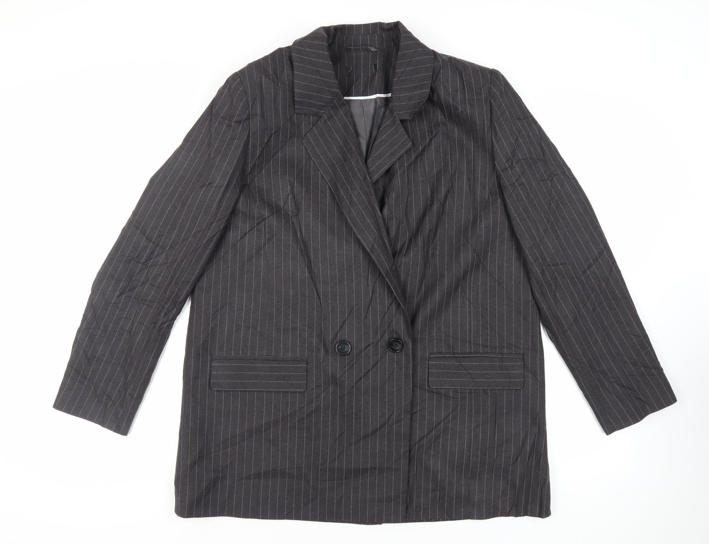 New Look Womens Grey Striped Jacket Blazer Size 16 Button