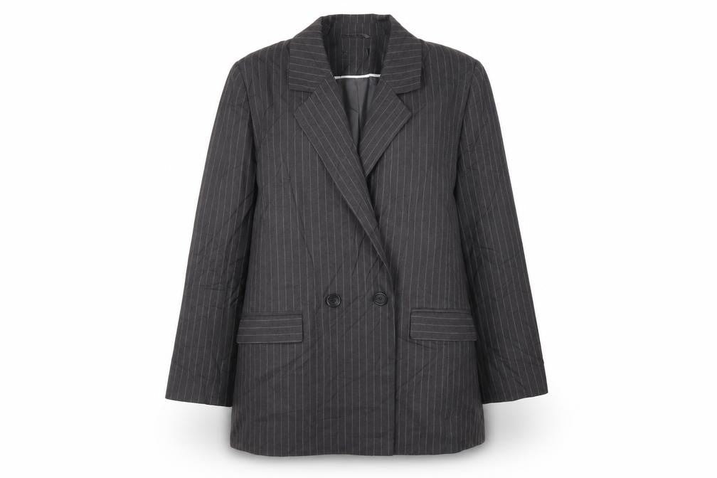 New Look Womens Grey Striped Jacket Blazer Size 16 Button