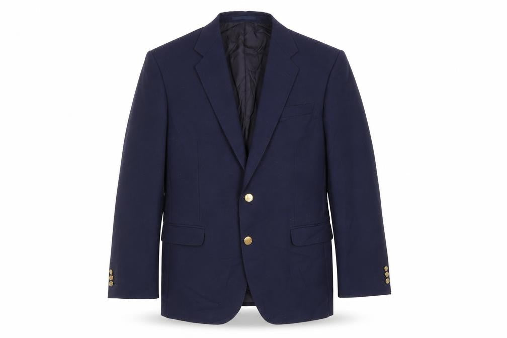 Front view of Wellington men’s blue polyester jacket blazer, size 42, regular