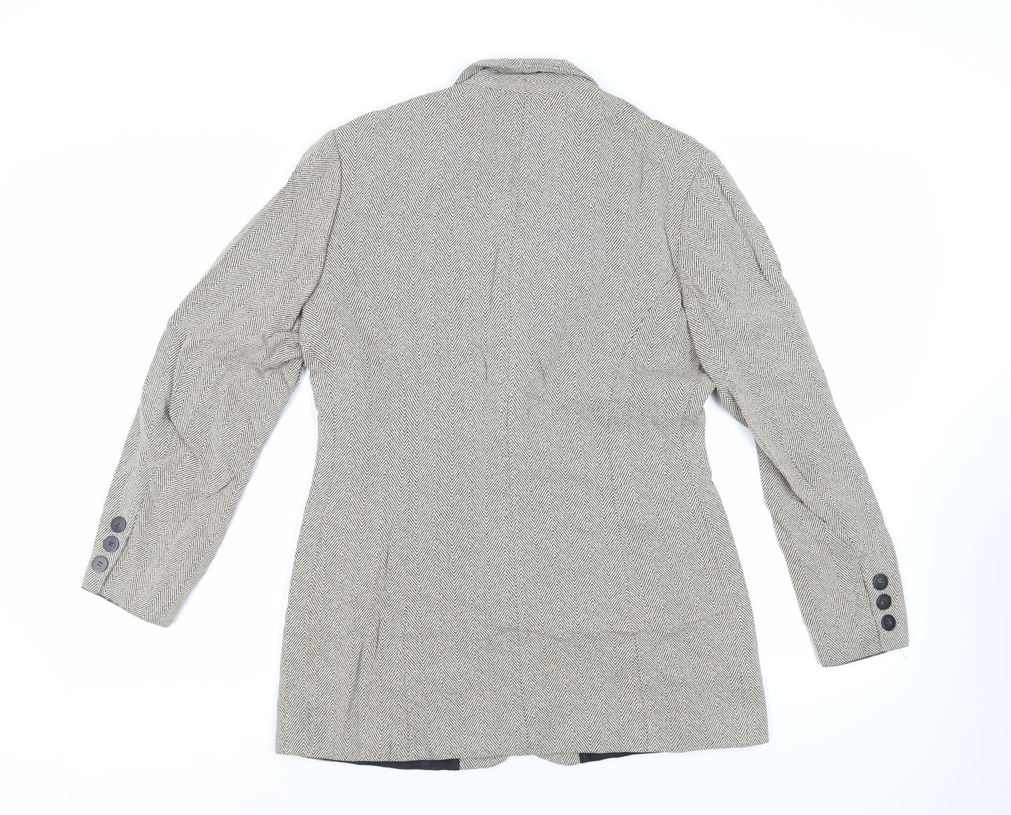 Gina Womens Beige Herringbone Jacket Blazer Size 12 Button