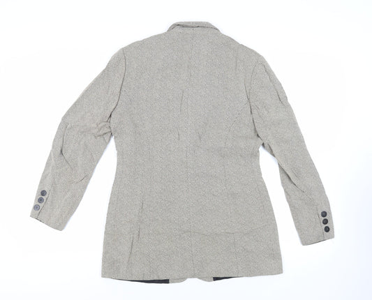 Gina Womens Beige Herringbone Jacket Blazer Size 12 Button